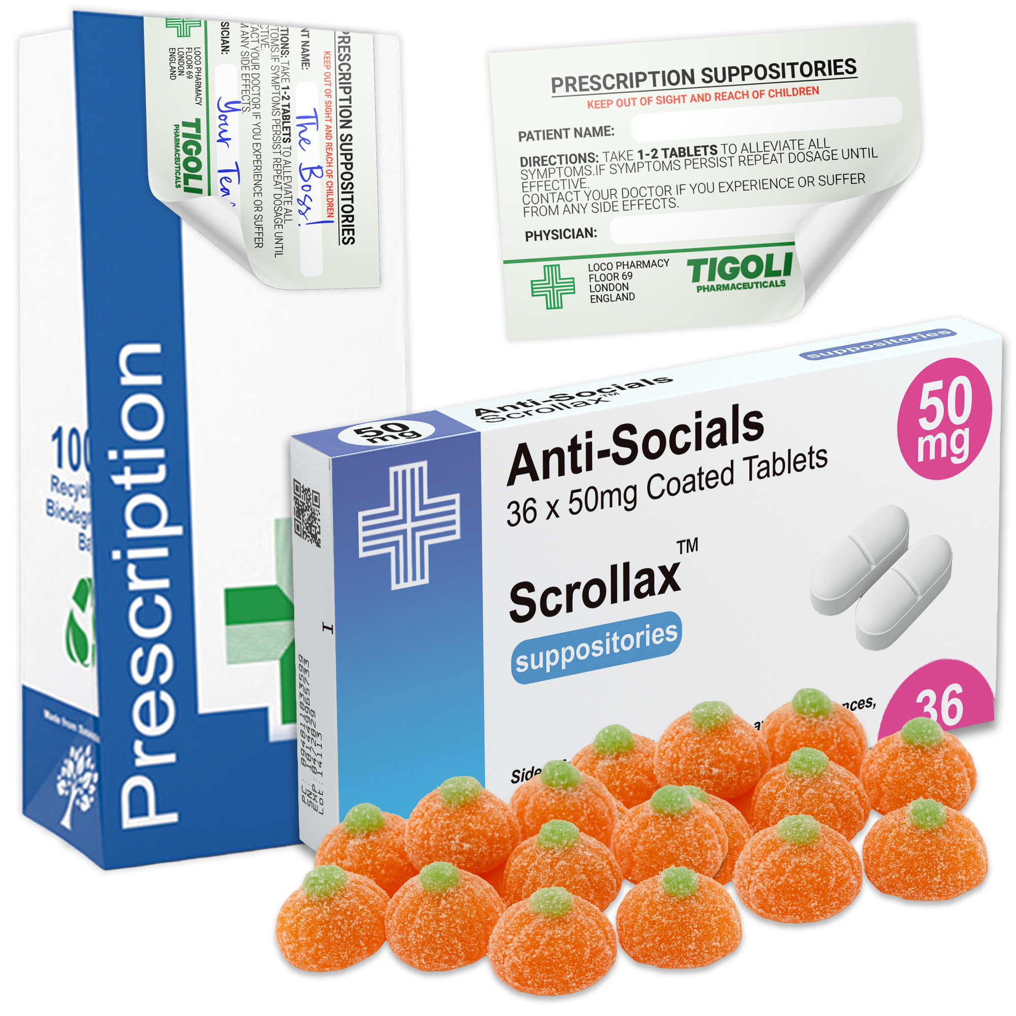 Caramelos de broma con receta médica anti-coños, 36 g | Veganos y vegetarianos Imagen principal del producto