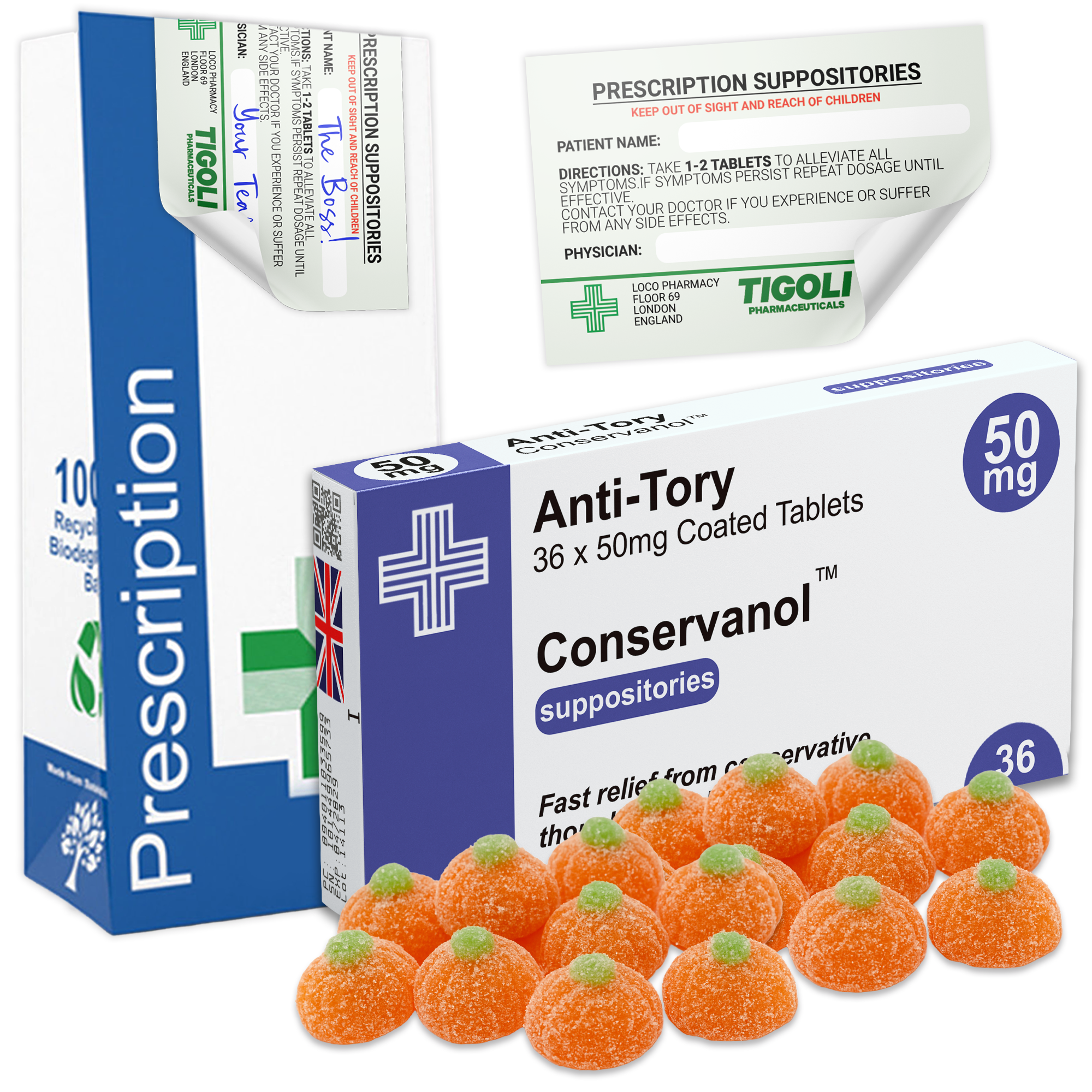 Anti-Tory Prescription Pumpkin Halloween Gummies, 36g | Vegetarian
