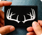 Deer Antlers Hunting Black Iron On Patch (7.8 x 5cm)