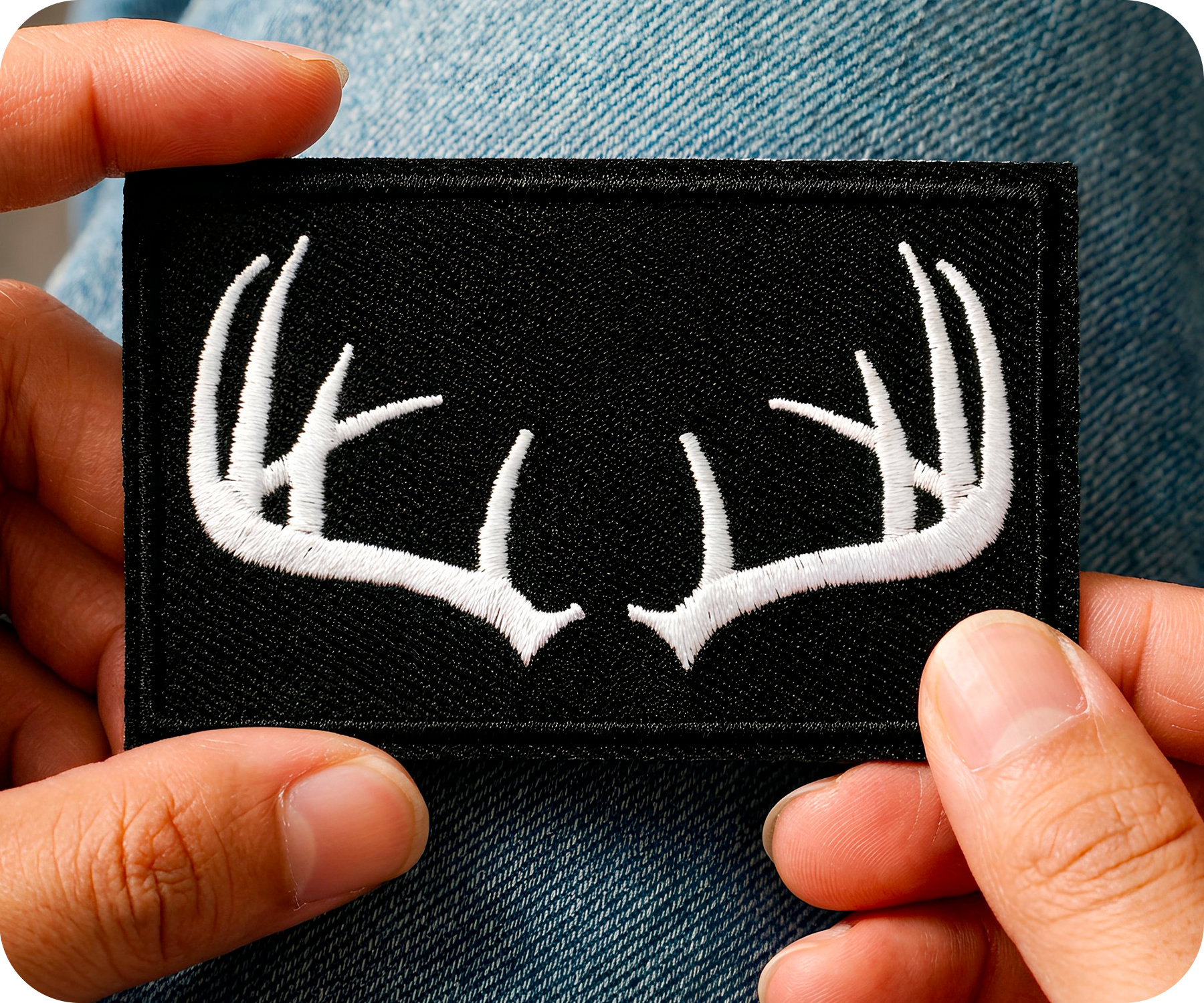 Deer Antlers Hunting Black Iron On Patch (7.8 x 5cm)