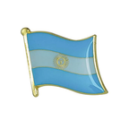 An enamel pin badge featuring the flag of Argentina with a blue and white color scheme on a gold-plated iron base with a butterfly clutch. © Tigoli® 2026 All Rights Reserved Panda Loco Ltd 
