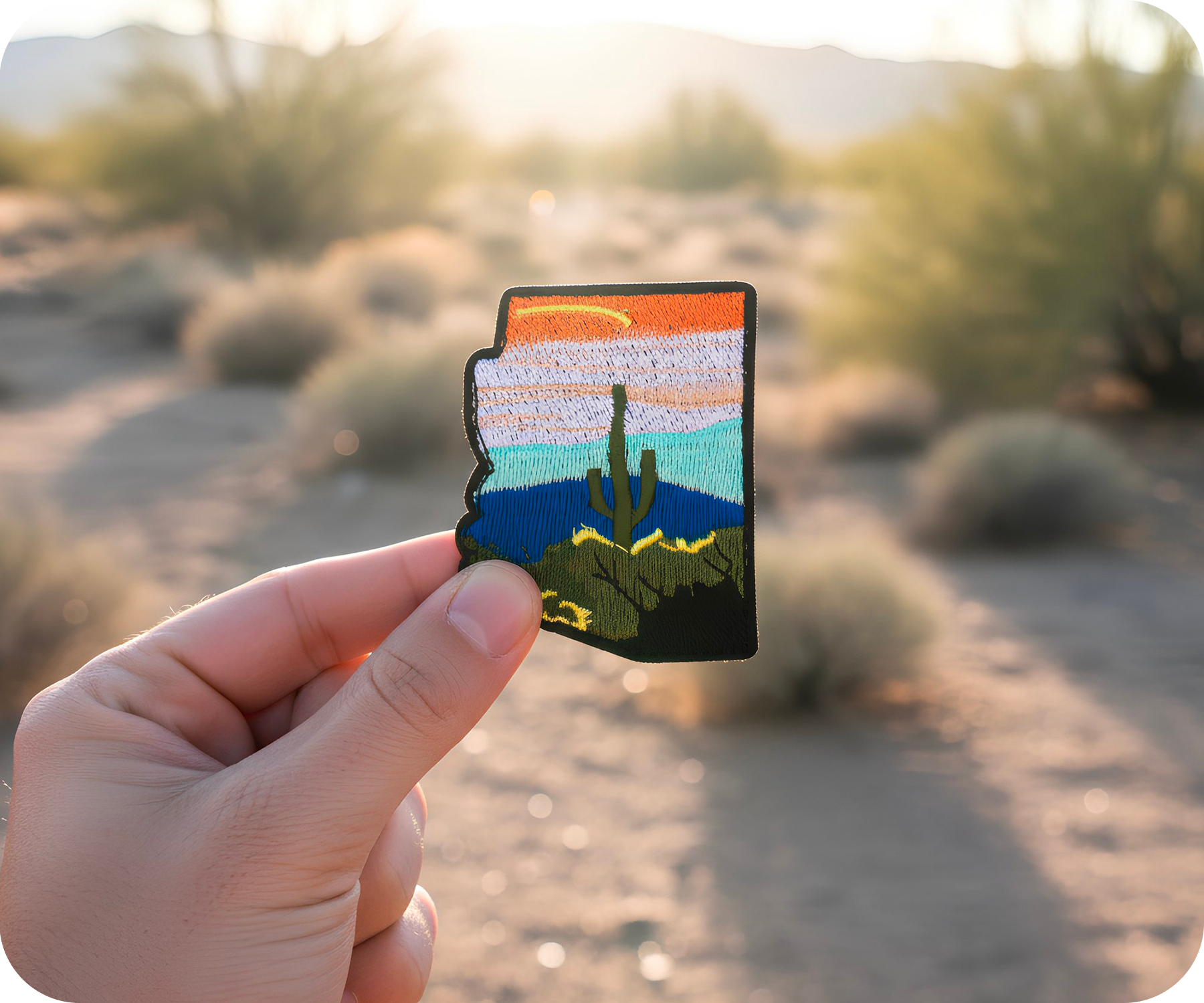 Arizona State Shape & Cactus Desert Iron On Patch (7 x 5.3cm) Secondary image