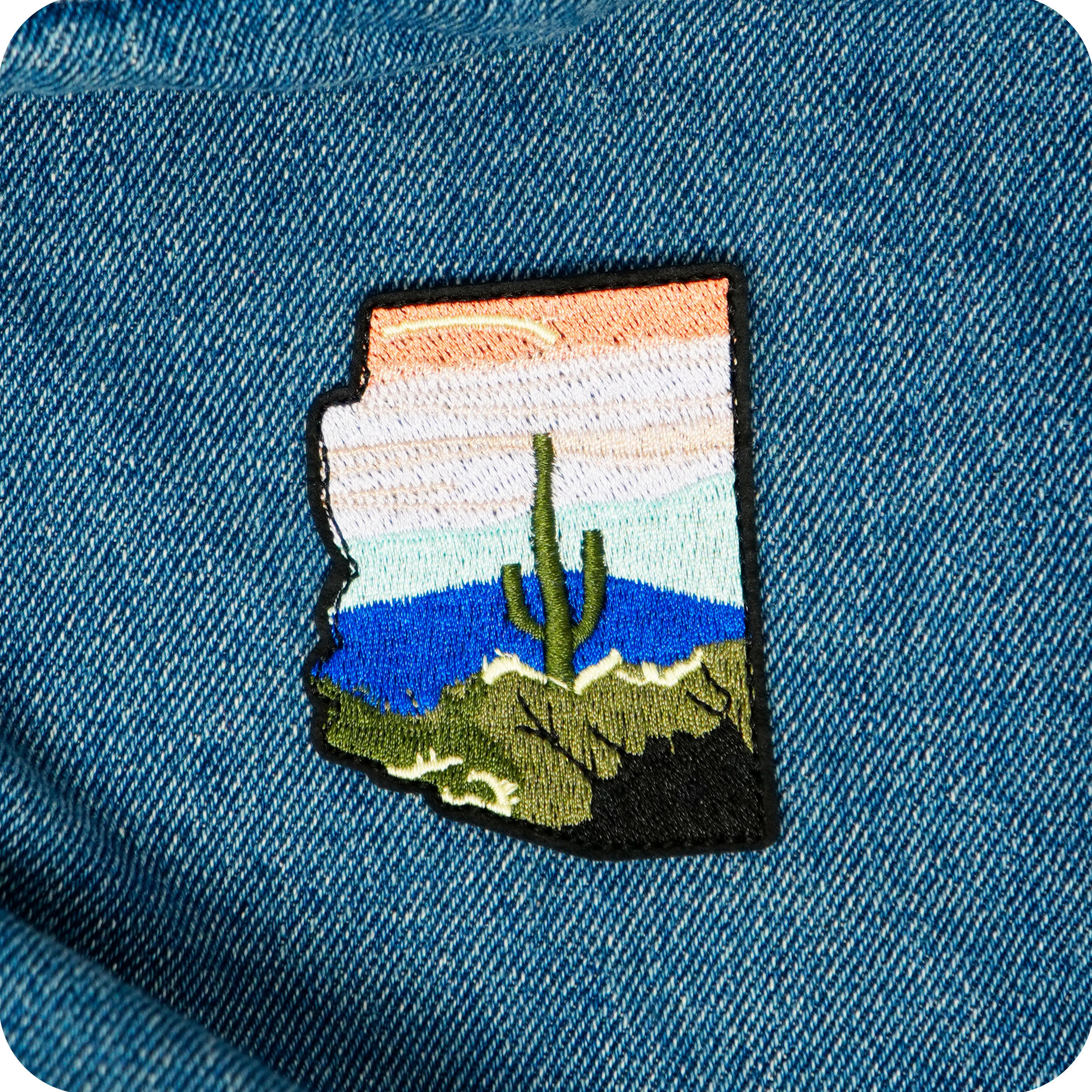 Arizona State Shape & Cactus Desert Iron On Patch (7 x 5.3cm)