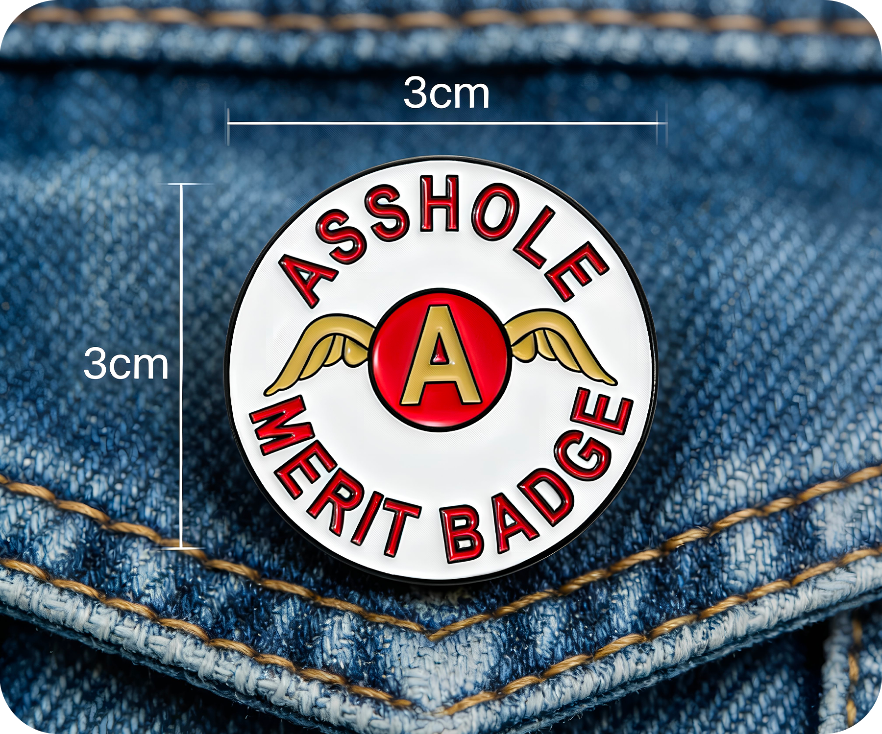 Asshole Merit White Pin Badge