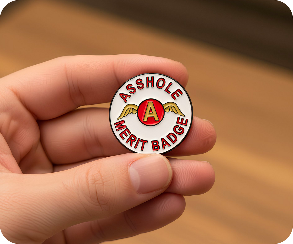 Asshole Merit White Pin Badge