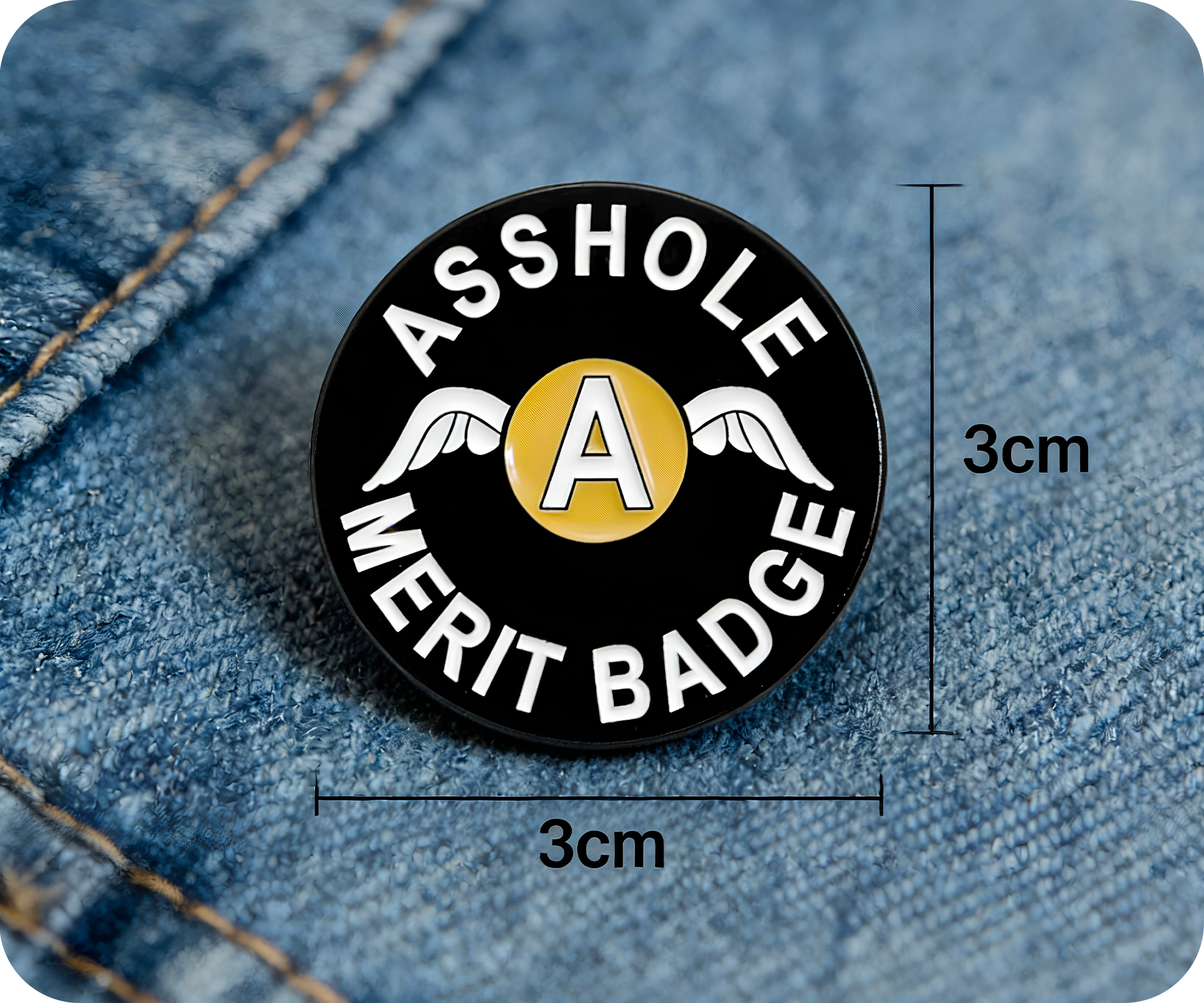 Insignia de metal negro "Asshole Merit" Imagen secundaria del producto