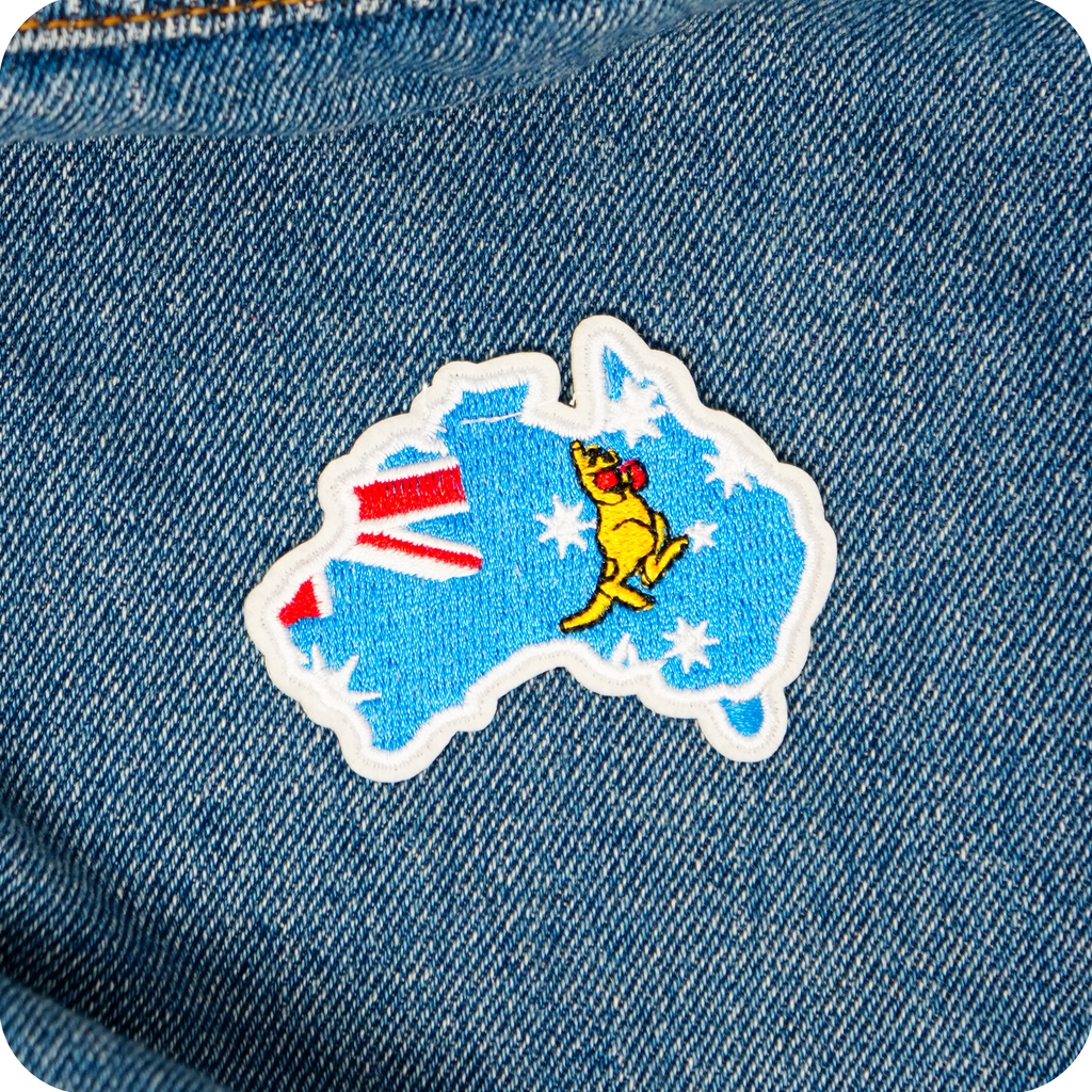 Australia Country Shape Flag Kangaroo Iron On Patch (7 x 6cm)