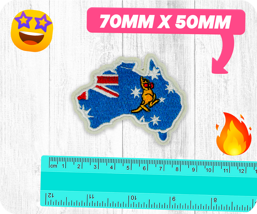 Australia Country Shape Flag Kangaroo Iron On Patch (7 x 6cm)