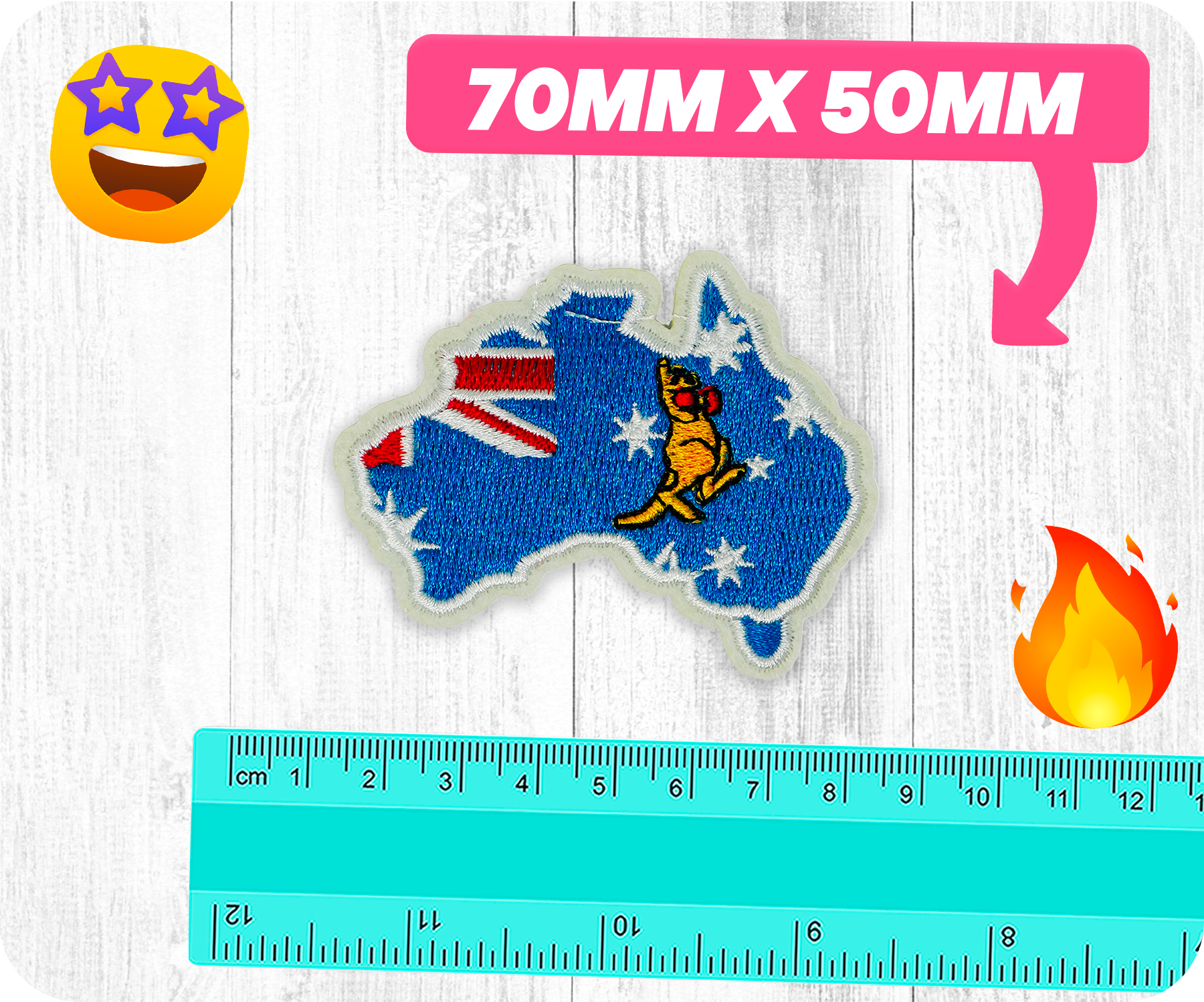 Australia Country Shape Flag Kangaroo Iron On Patch (7 x 6cm)