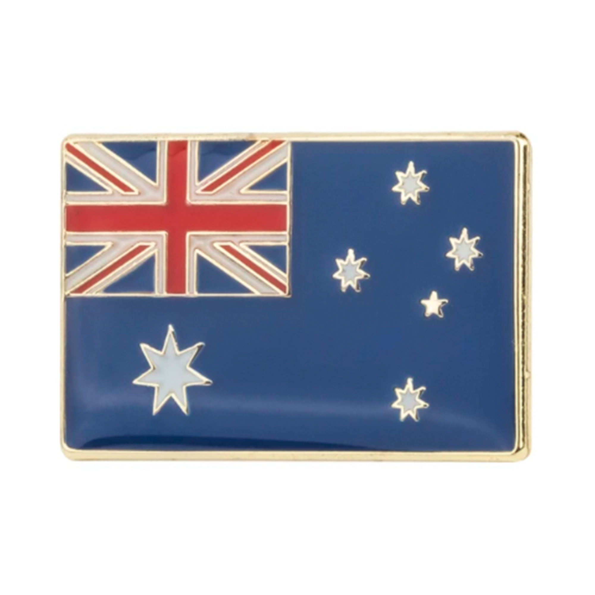 A rectangular pin badge featuring the flag of Australia with a blue background, white crosses, and a yellow emblem in the center. Imagen principal del producto