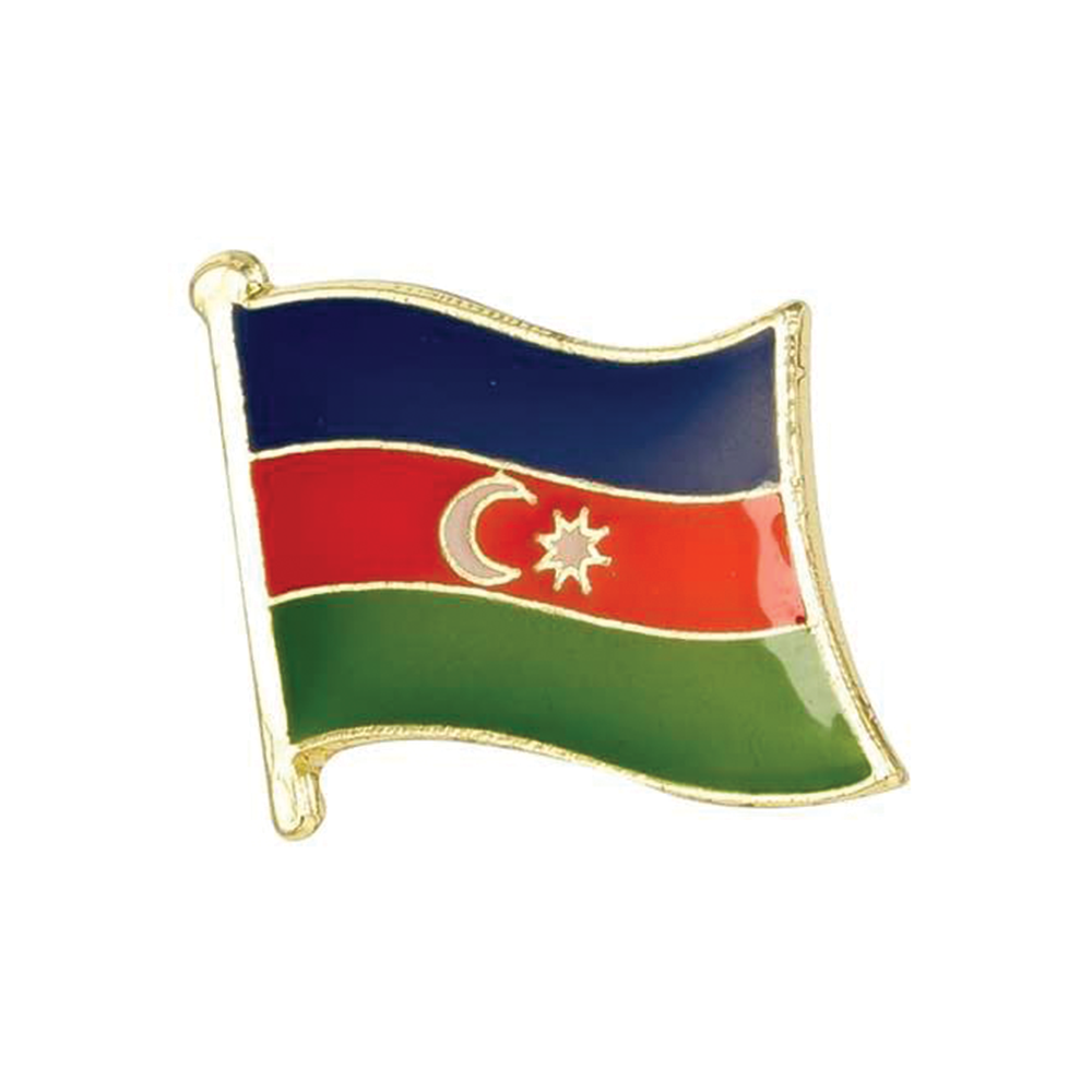 An enamel pin badge featuring the Azerbaijan flag with a metal butterfly clutch, designed for lapel use. © Tigoli® 2026 All Rights Reserved Panda Loco Ltd  Imagen principal del producto