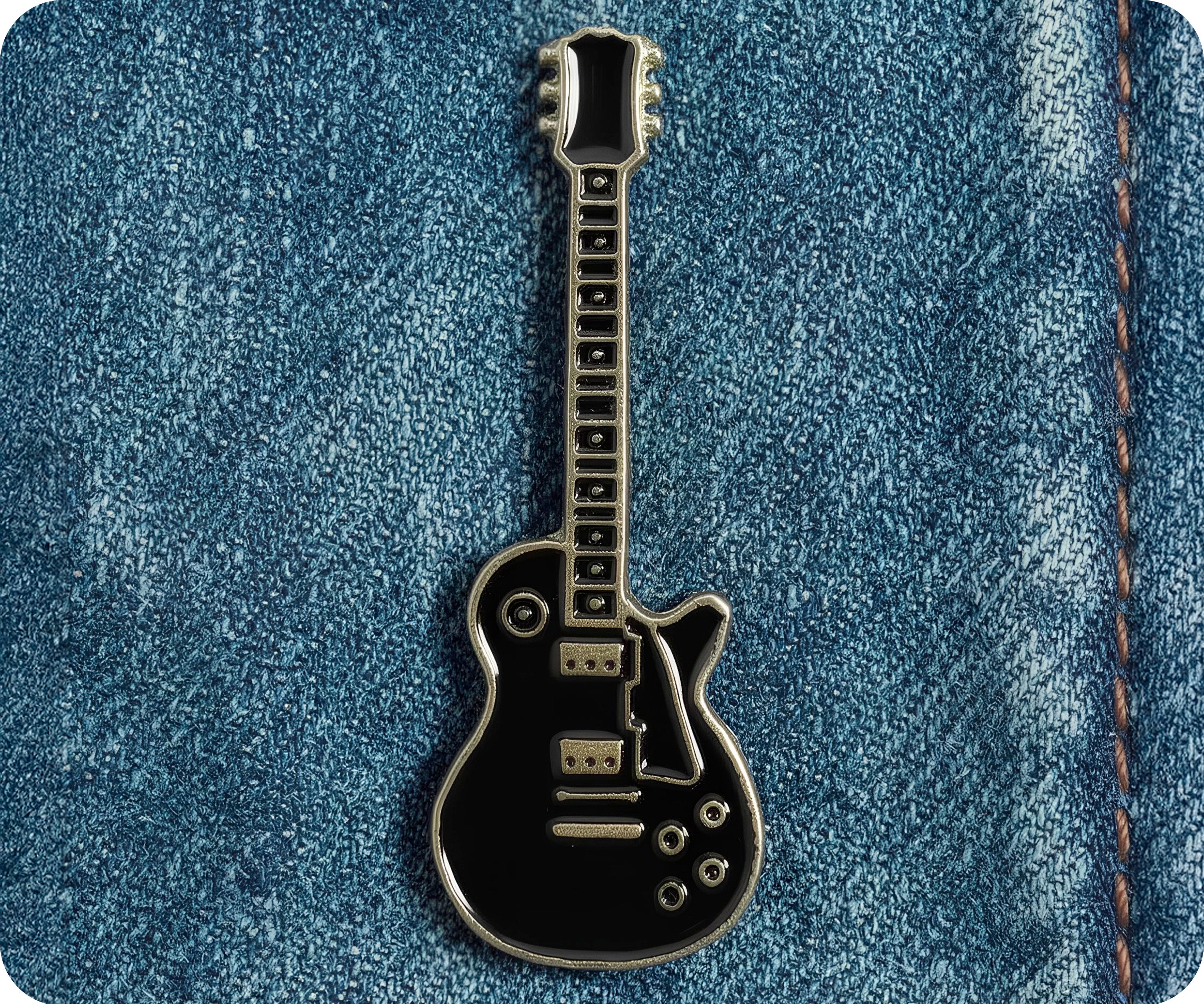 Black Electric Guitar Pin Badge