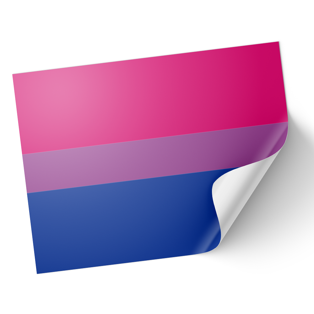 A sticker with the colors of the Bisexual flag, featuring pink, purple, and blue stripes. © Tigoli® 2026 All Rights Reserved Panda Loco Ltd 
