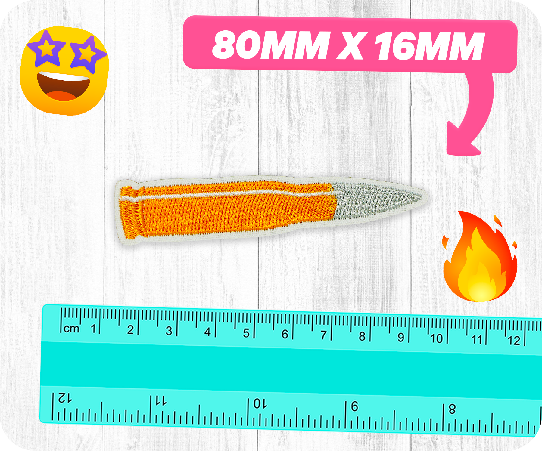 300 Blackout Rifle Bullet Military Iron On Patch (8 x 1.6cm)