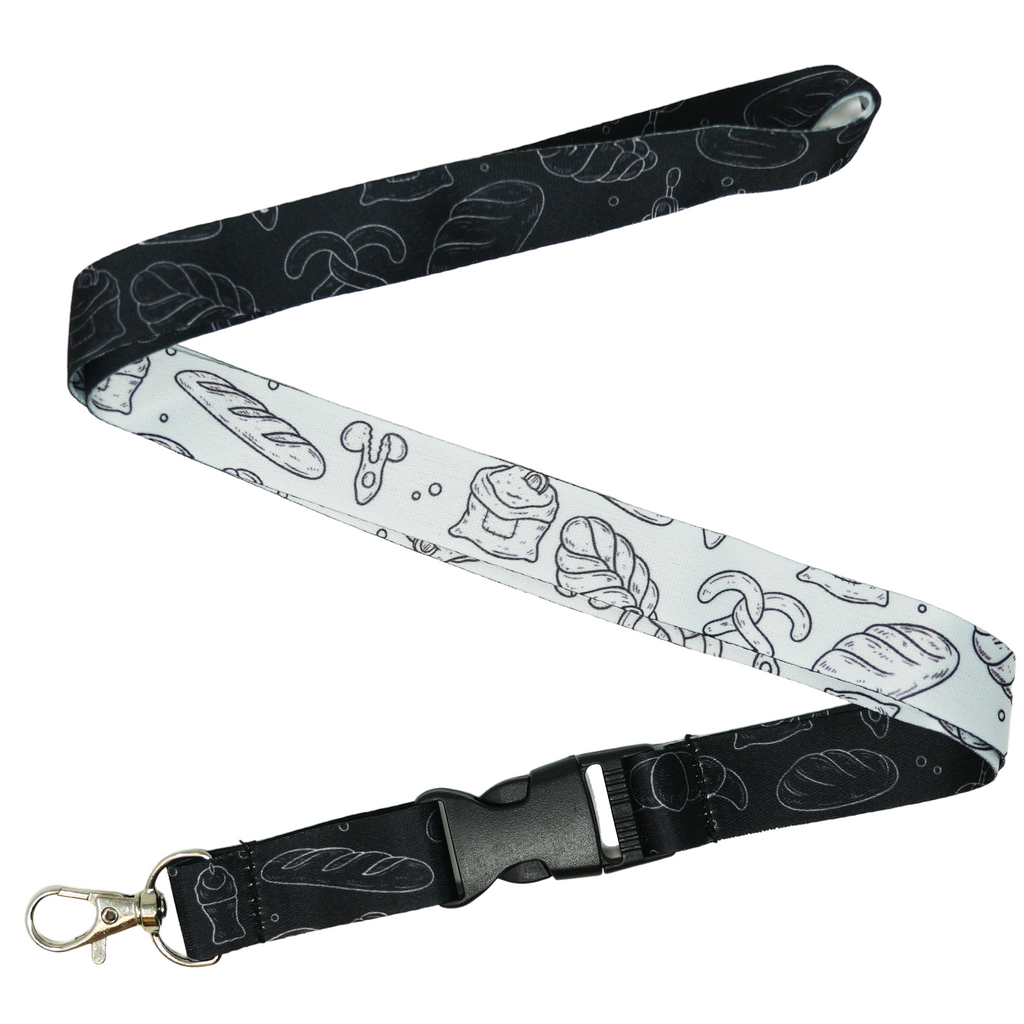 Baker’s Lanyard – Black & White Bread Pattern Neck Strap