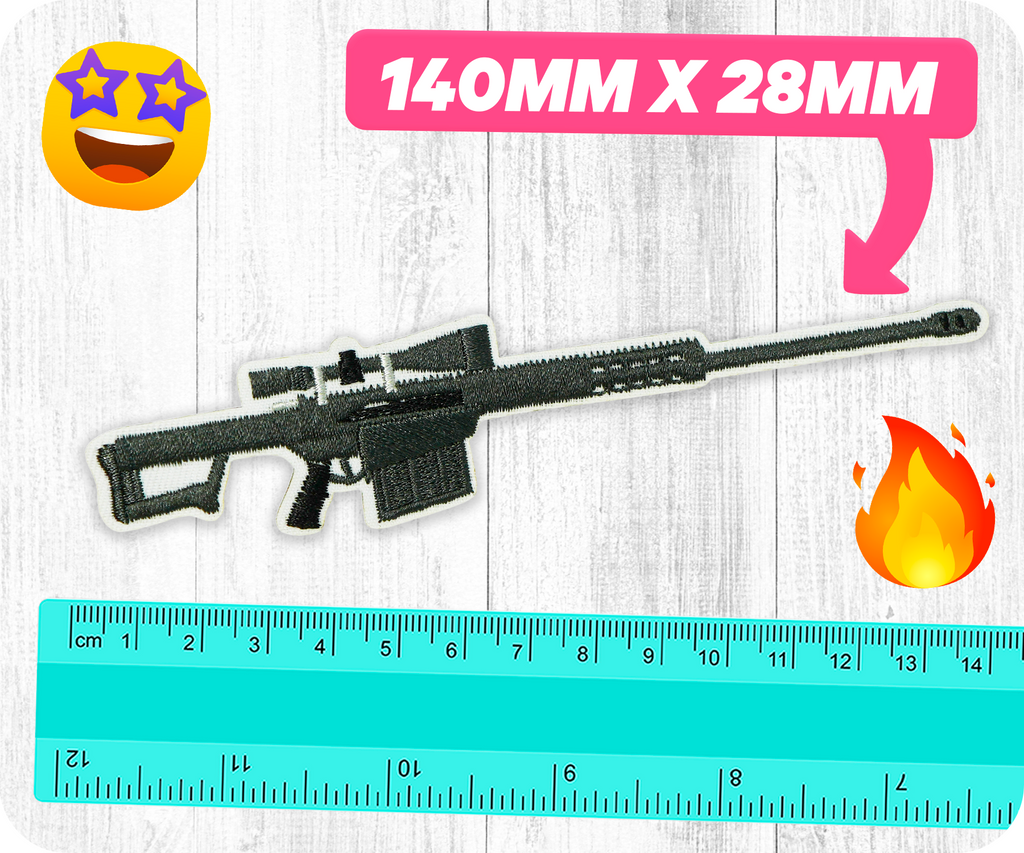 Barrett M82 Rifle .50 Caliber Iron On Patch (14 x 2.8cm)