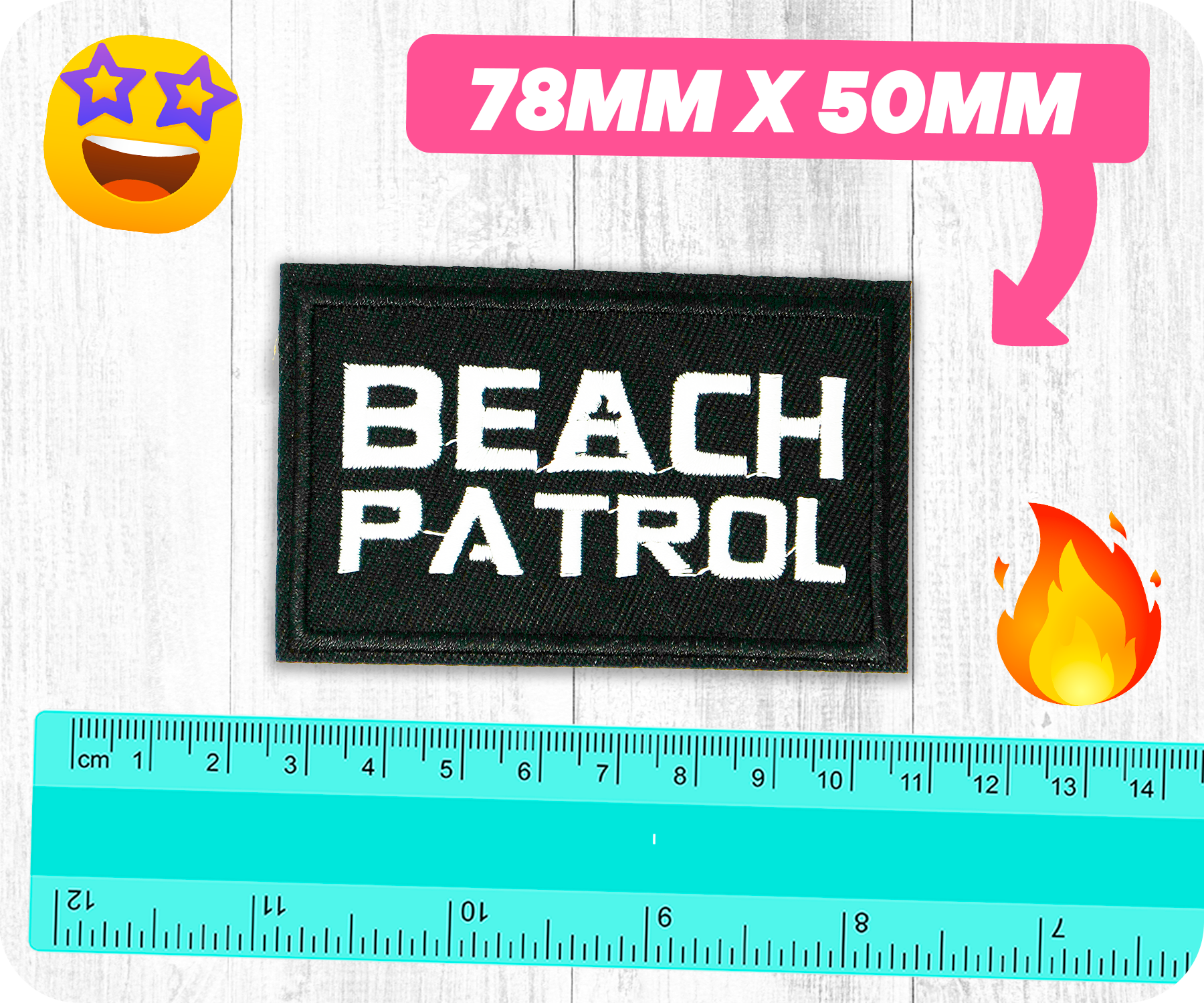 Beach Patrol Black Lifeguard Buoy Iron On Patch (7.8 x 5cm)