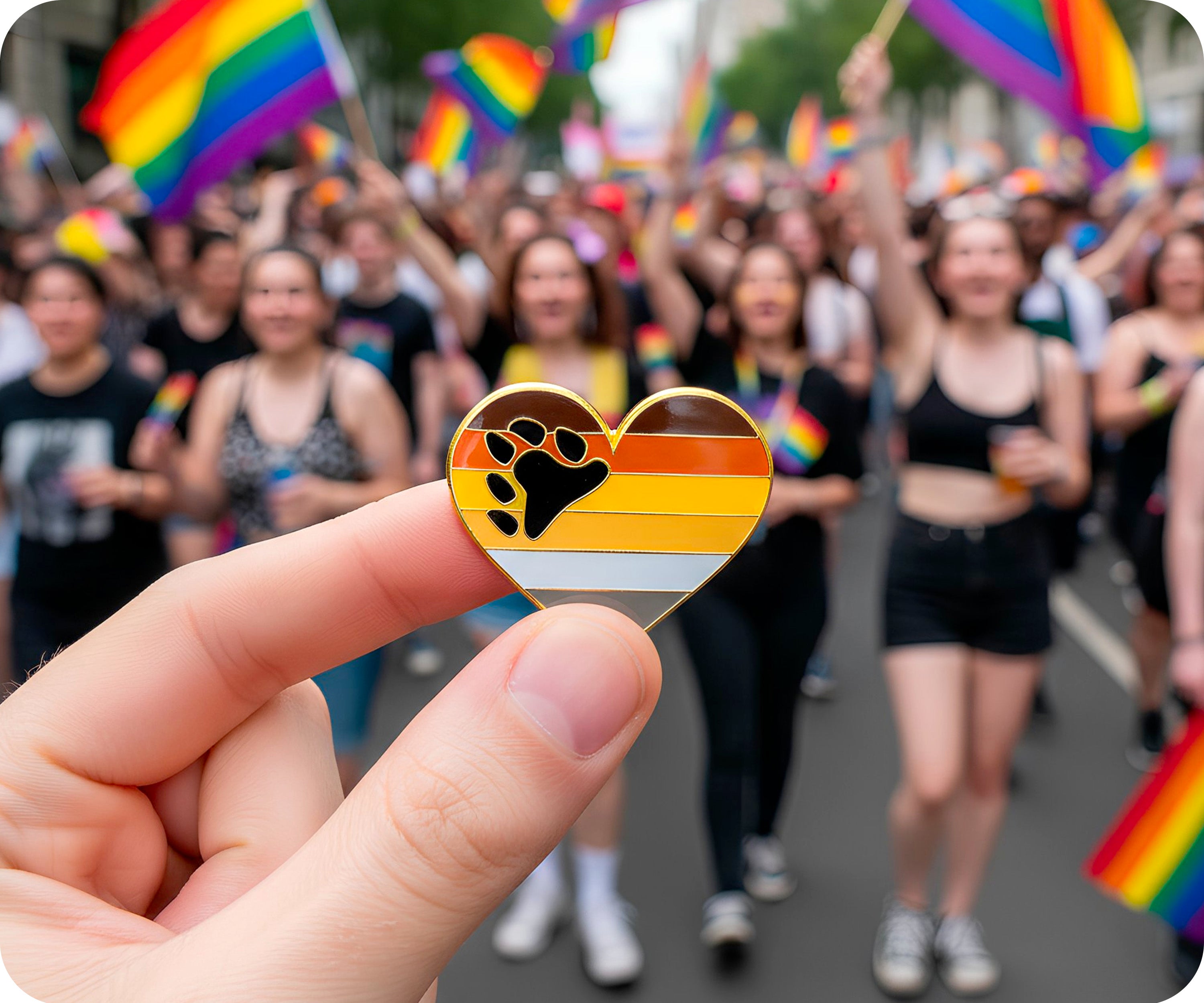 Bear Pride Heart Rainbow Pin Badge