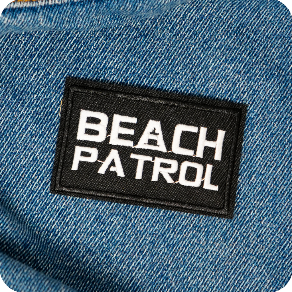 Beach Patrol Black Lifeguard Buoy Iron On Patch (7.8 x 5cm)