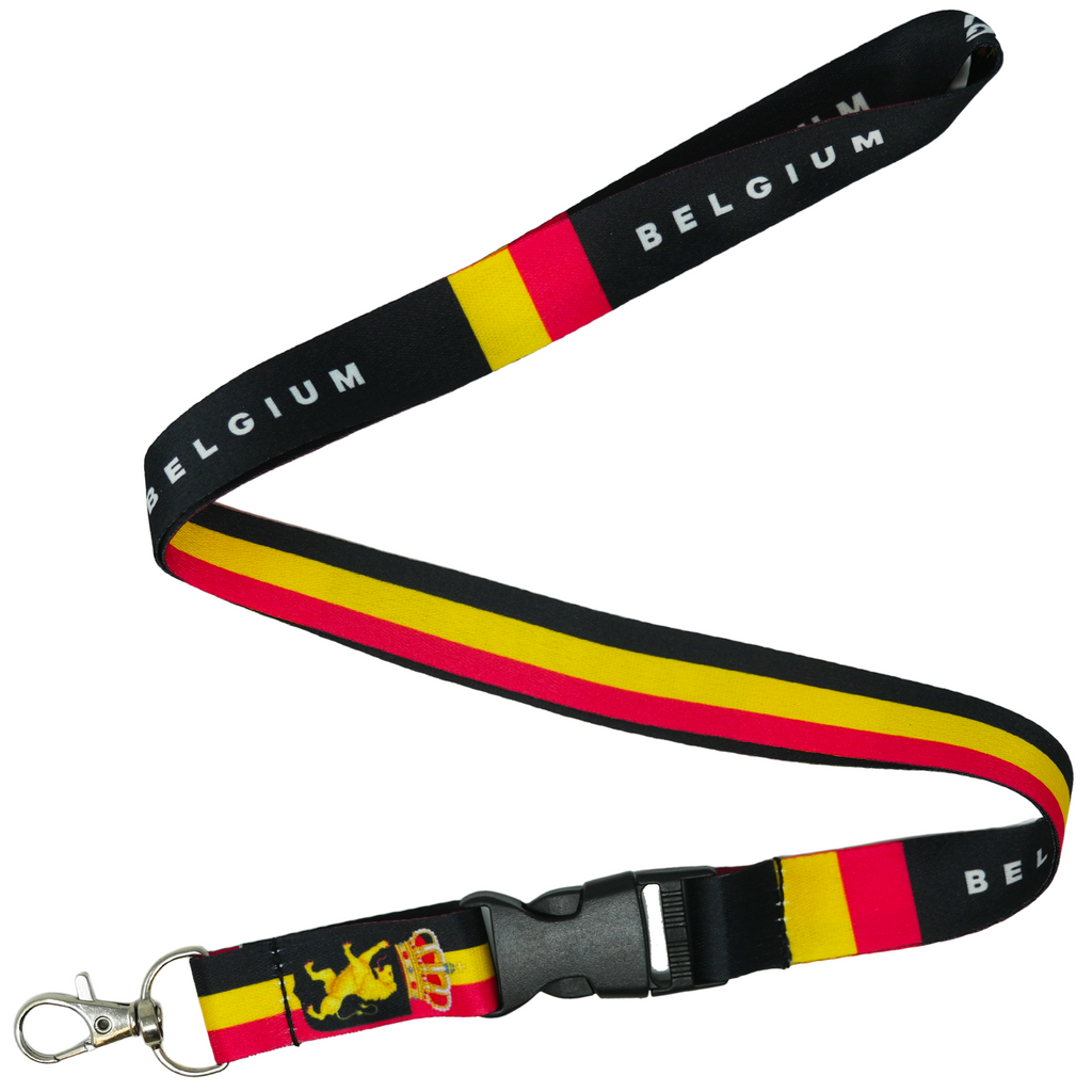 Belgium Flag Lanyard – Belgian National Colours Neck Strap with Crest