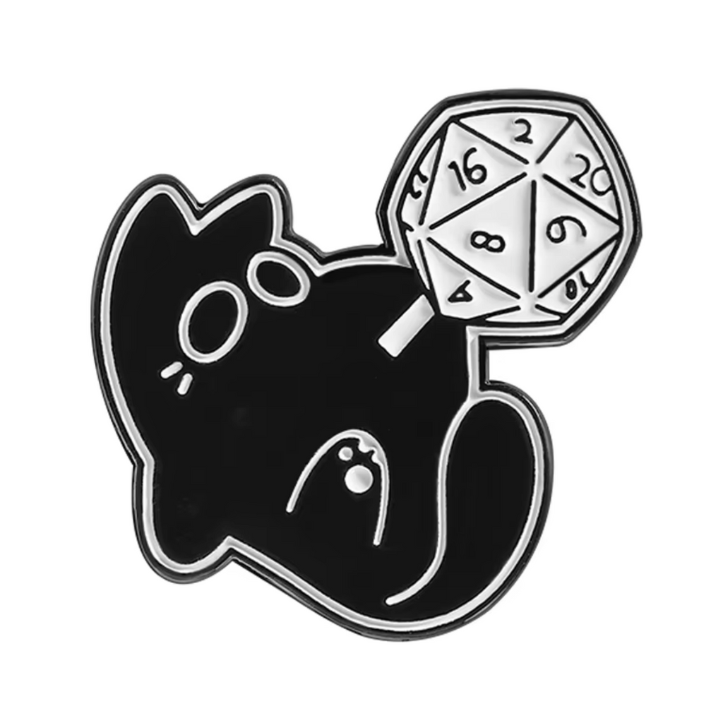 Diseño de gato negro para gaming 2 - Insignia de pin espiritual de dados de fantasía