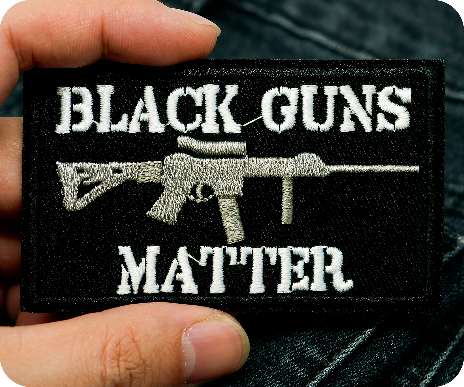 Black Guns Matter Assault Rifle Iron On Patch (7.8 x 5cm)