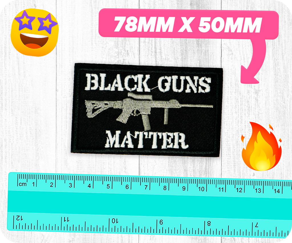 Black Guns Matter Assault Rifle Iron On Patch (7.8 x 5cm)