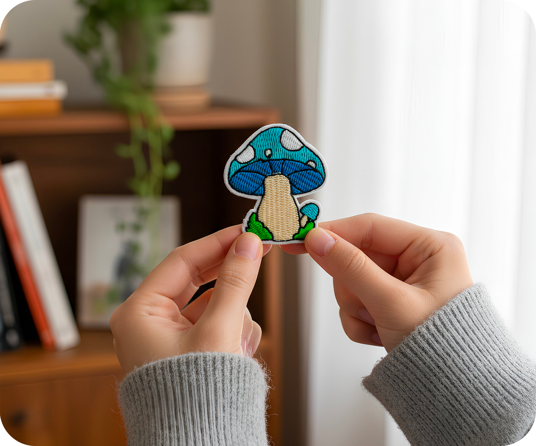 Blue Mushroom Shrooms Iron On Patch (4 x 4.5cm) Secondary image