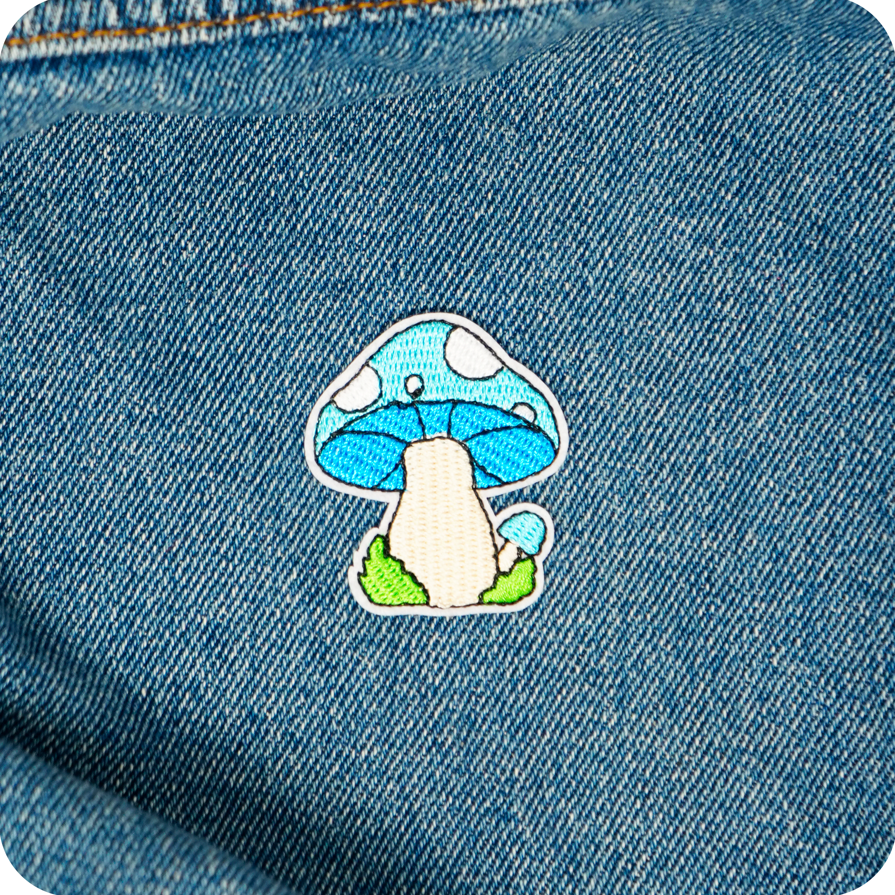 Blue Mushroom Shrooms Iron On Patch (4 x 4.5cm)