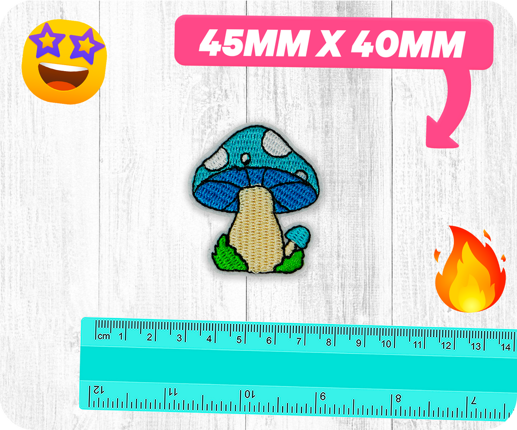 Blue Mushroom Shrooms Iron On Patch (4 x 4.5cm)