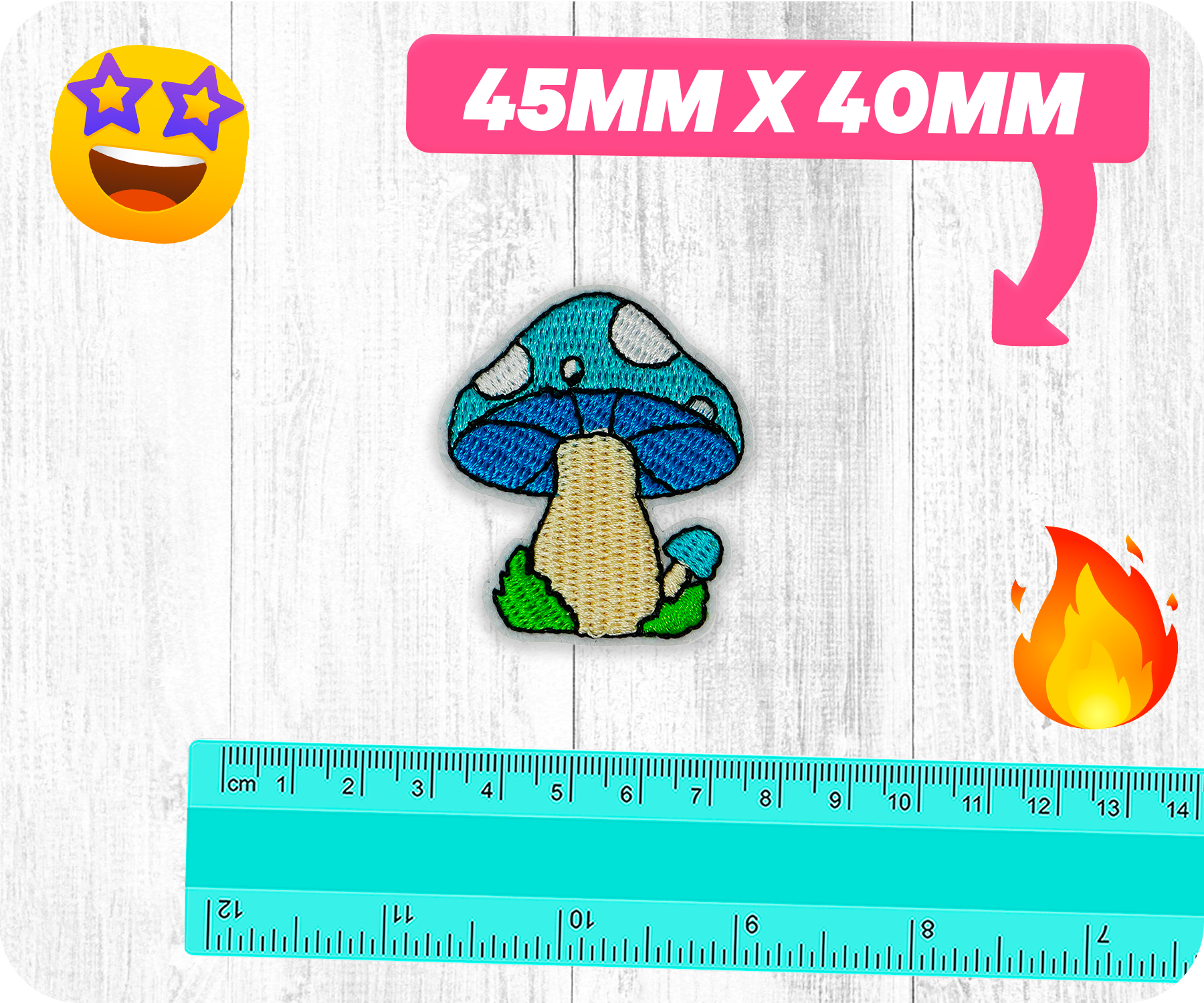 Blue Mushroom Shrooms Iron On Patch (4 x 4.5cm)