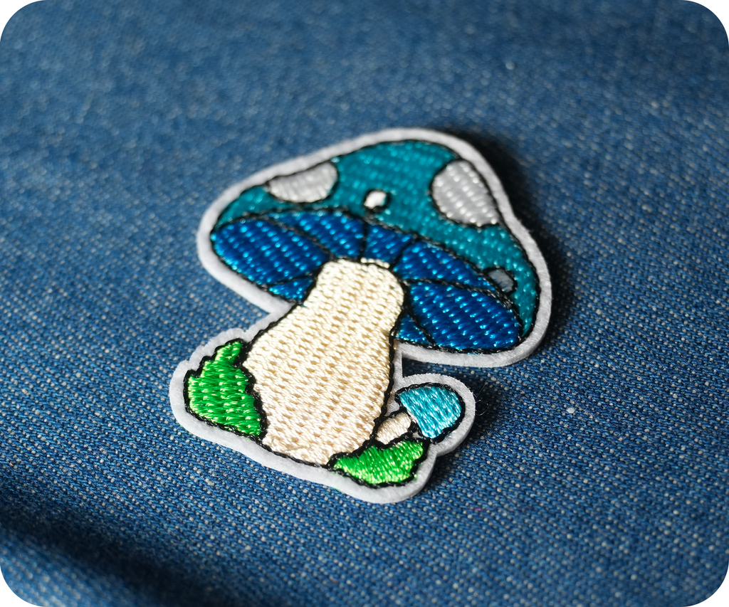 Blue Mushroom Shrooms Iron On Patch (4 x 4.5cm)