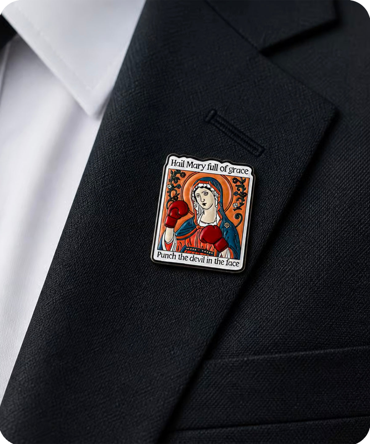 Hail Mary Punch the Devil Enamel Pin Badge