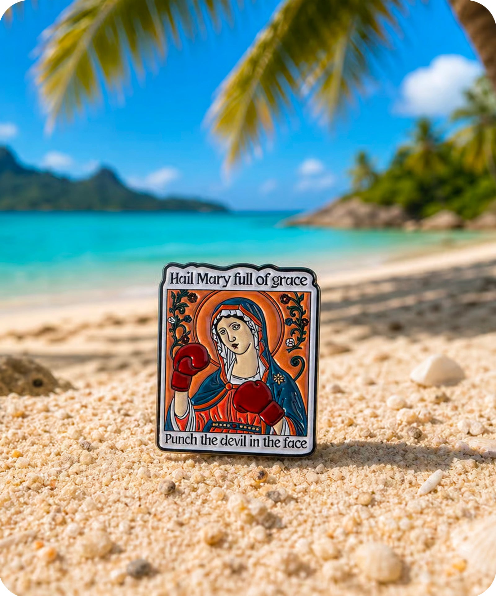 Hail Mary Punch the Devil Enamel Pin Badge
