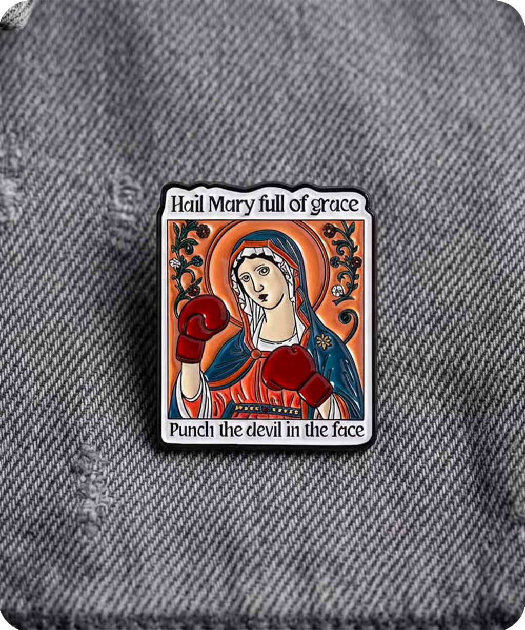 Hail Mary Punch the Devil Enamel Pin Badge