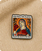 Hail Mary Punch the Devil Enamel Pin Badge