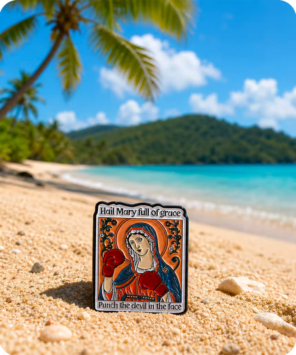 Hail Mary Punch the Devil Enamel Pin Badge