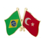 A pin badge featuring the flags of Brazil and Turkey in enamel colors with a butterfly clutch backing.