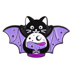 Black Cat Bat Wings Crystal Ball Enamel Lapel Pin Badge