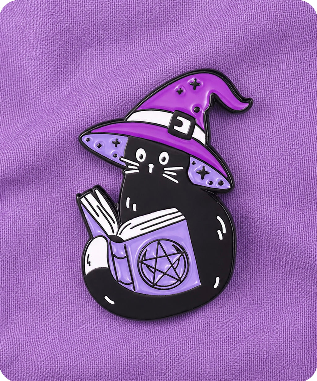 Black Cat Witch Enamel Lapel Pin Badge