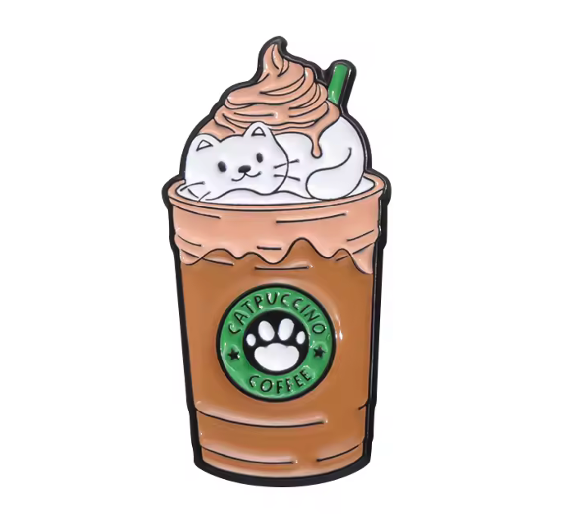 Pin esmaltado de café para gatos "Catpuccino" Imagen principal del producto