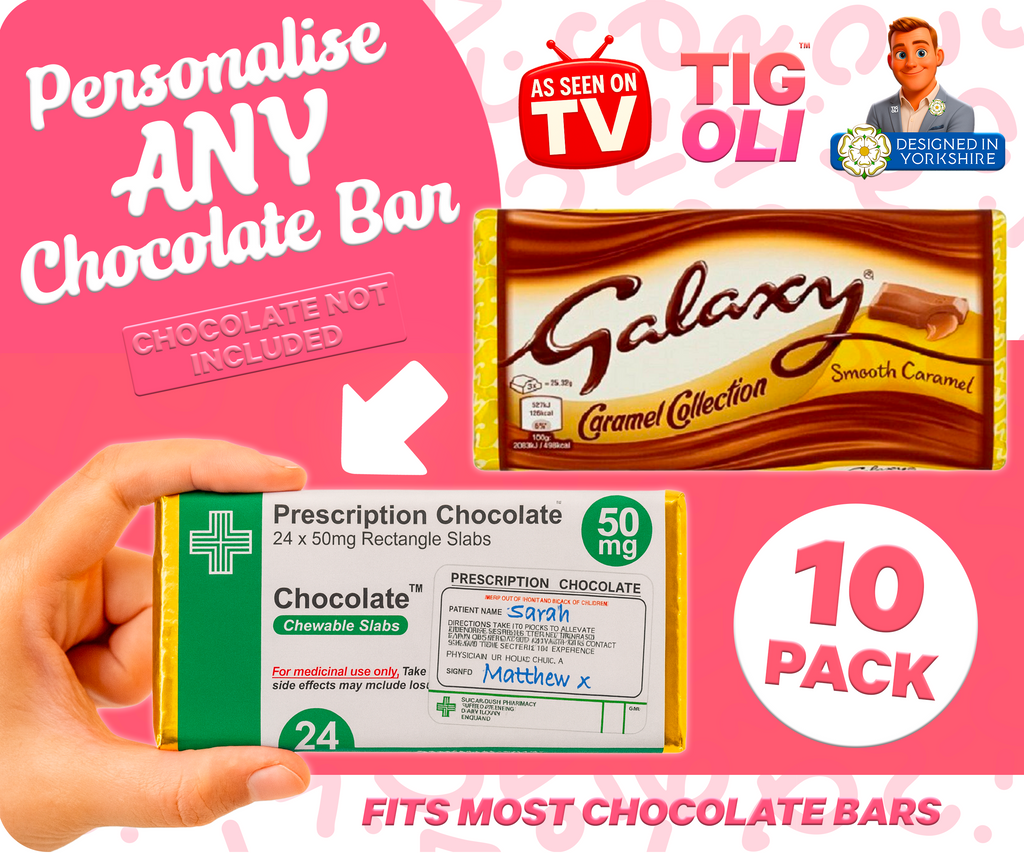 10 X Prescription Chocolate Bar Wrappers | Novelty Joke Fits Most Chocolate Bars
