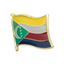 A pin badge featuring the flag of Comoros with a green, yellow, and red design on a white background. © Tigoli® 2026 All Rights Reserved Panda Loco Ltd 