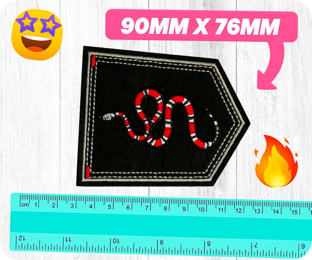 Coral Snake On Black Shield Iron On Patch (9 x 7.6cm)