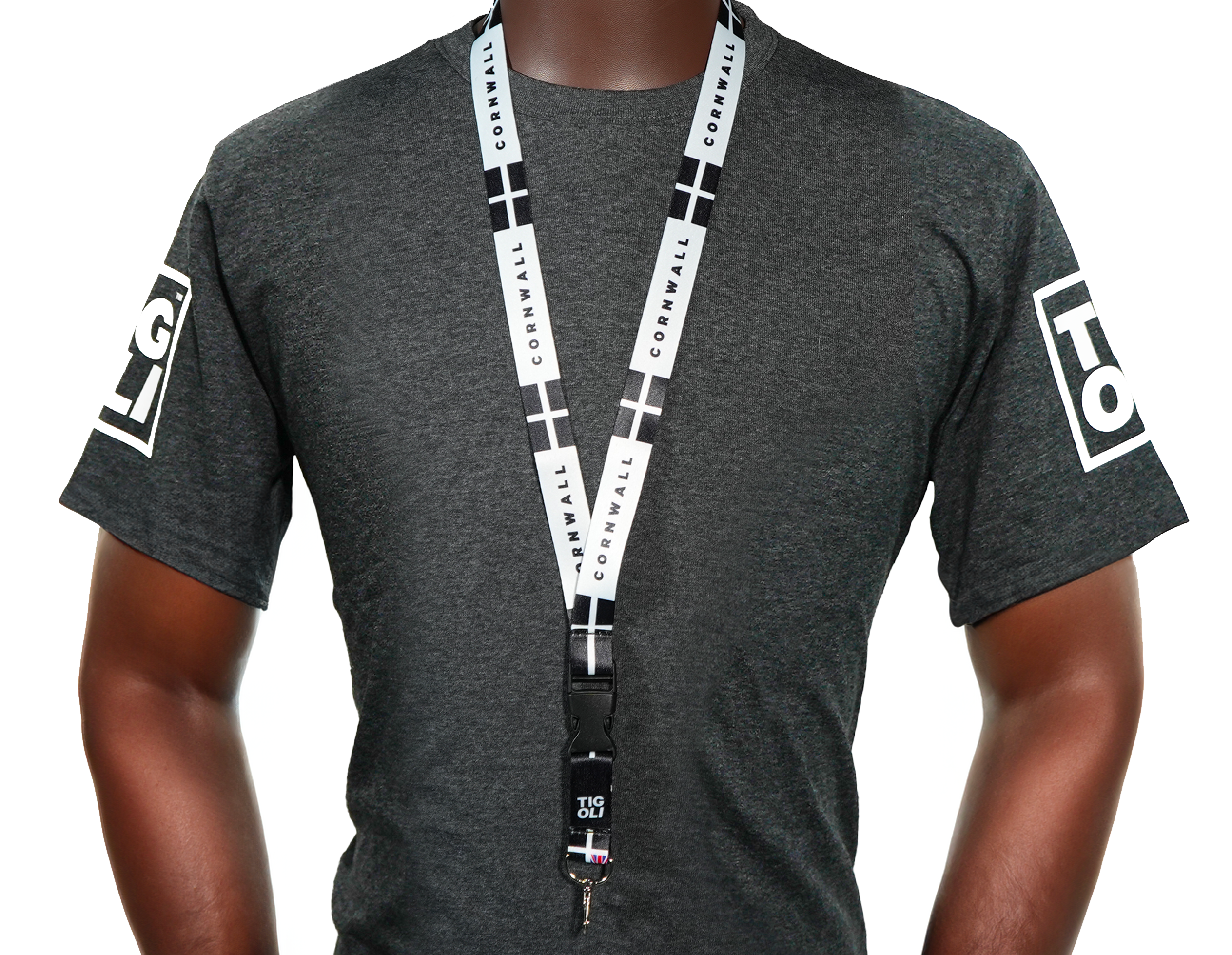 Cornwall Flag Lanyard – St Piran’s Cross Black & White Design with Cornish Flag Secondary image