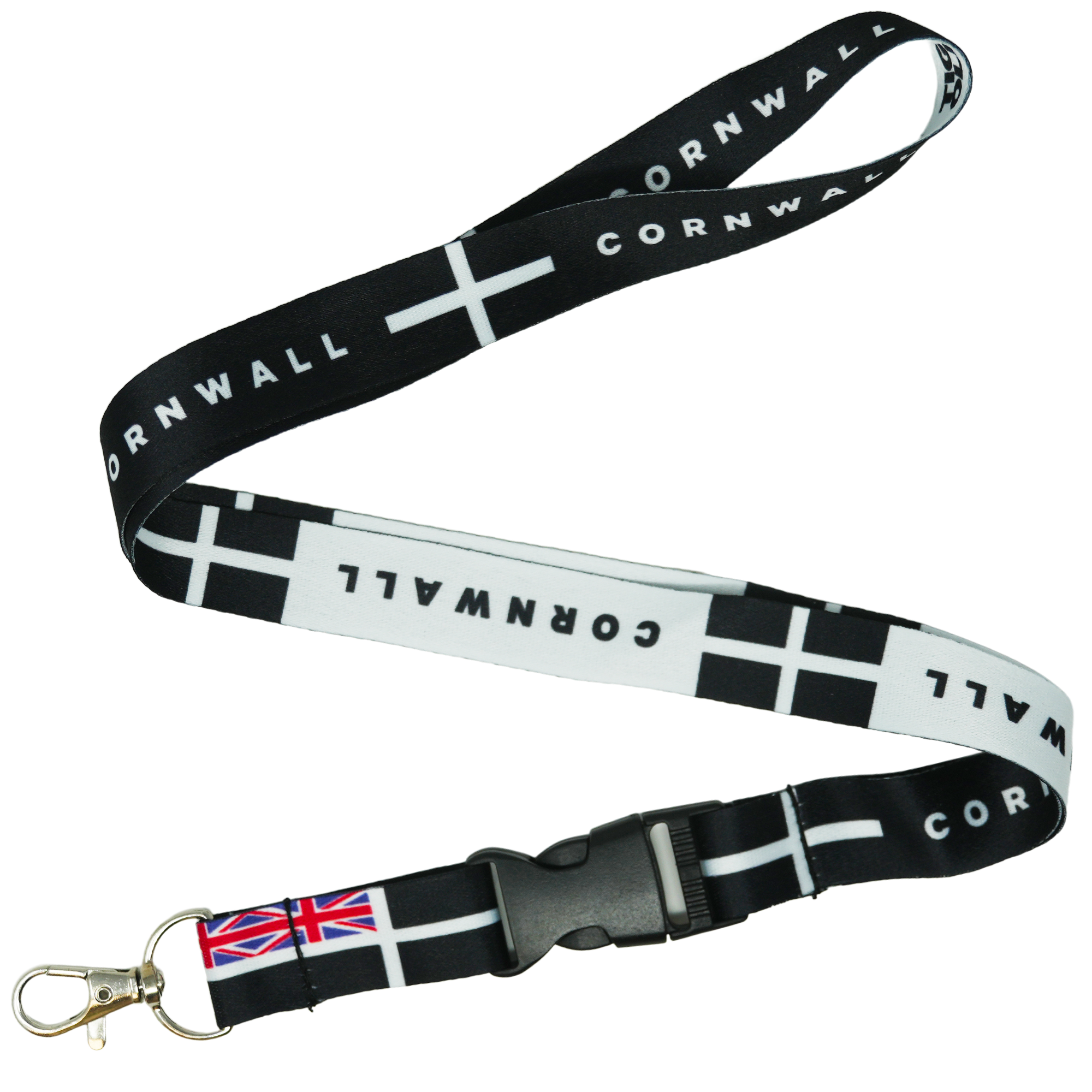 Cornwall Flag Lanyard – St Piran’s Cross Black & White Design with Cornish Flag Main image