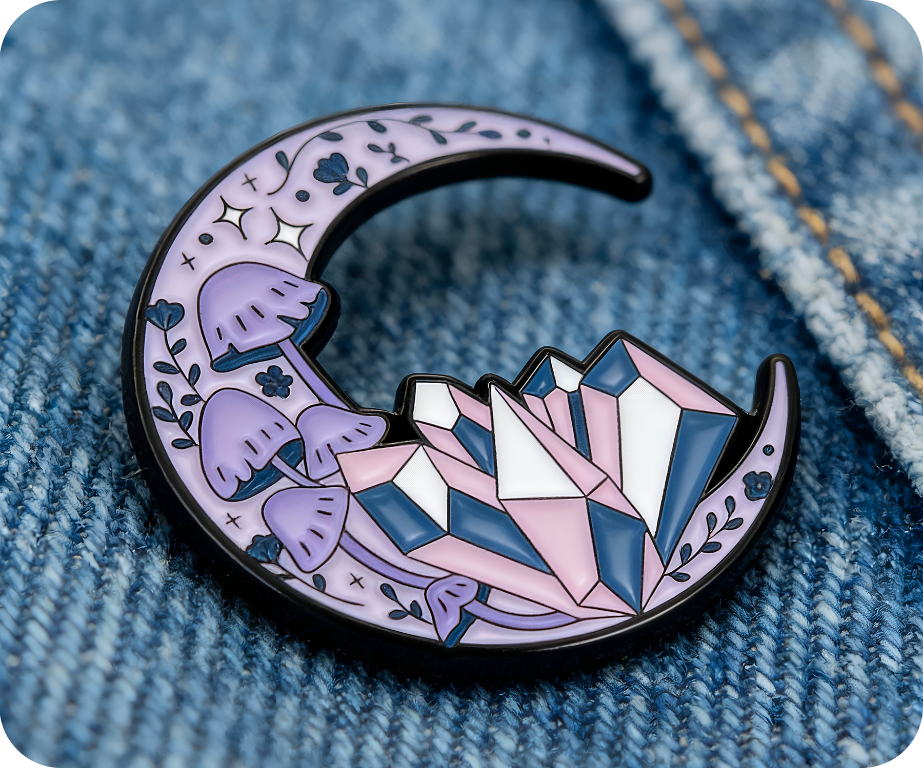 Insignia de pin espiritual con forma de luna creciente de cristal y seta Imagen secundaria del producto