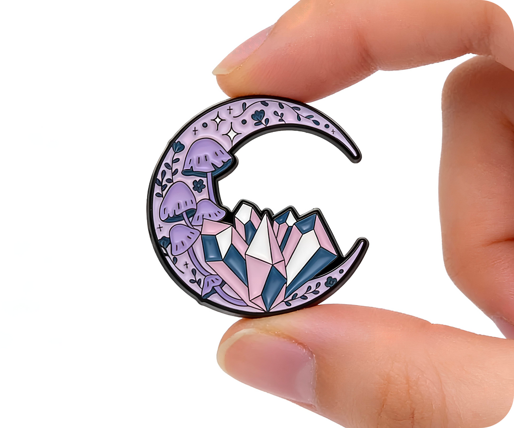 Crescent Crystal Moon Mushroom Spiritual Pin Badge