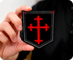Gothic Crusader Red Cross On Black Shield Iron On Patch (9 x 7.5cm)
