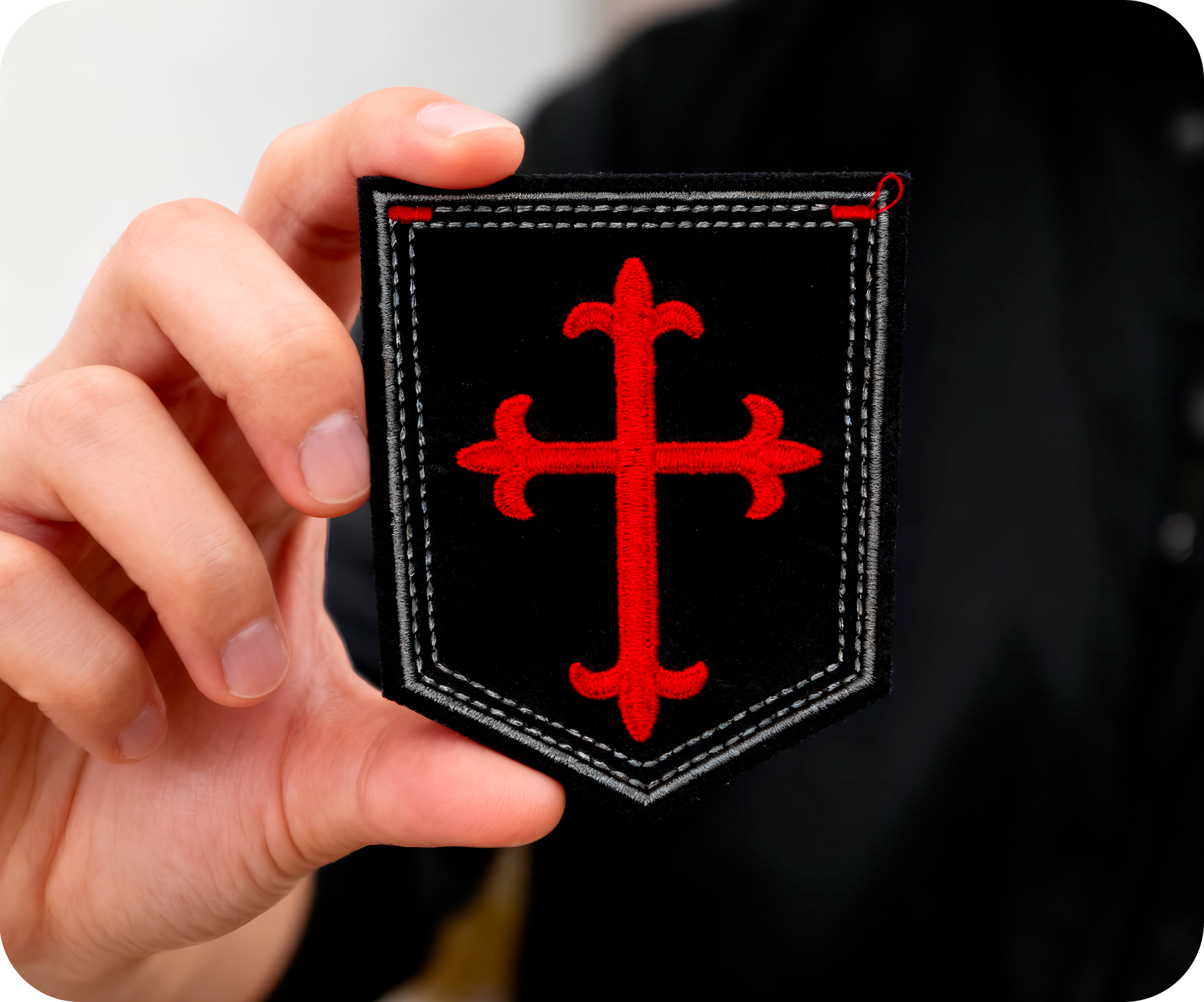 Gothic Crusader Red Cross On Black Shield Iron On Patch (9 x 7.5cm)